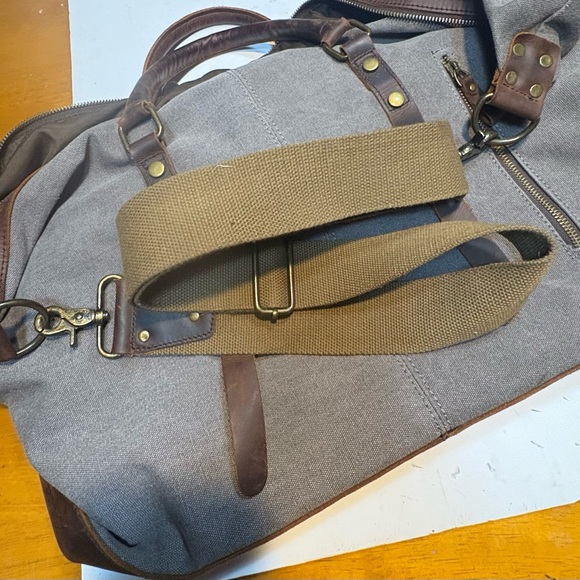 Canvas and Leather Trim Travel Bag vintage look Duffle bag - Picture 12 of 16